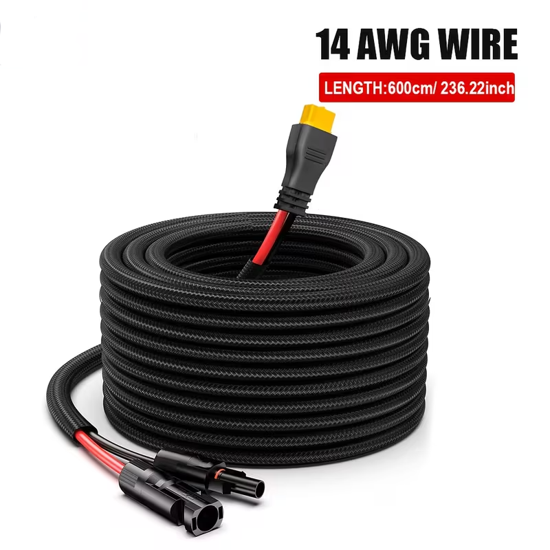 Cable Adaptador Fotovoltaico MC4 a XT60 14AWG Extención para Panel Solar a Estación EcoFlow Recubierto en Fibra de Vidrio (20Pies/6M)